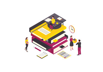 Poster - Online education isometric color vector illustration