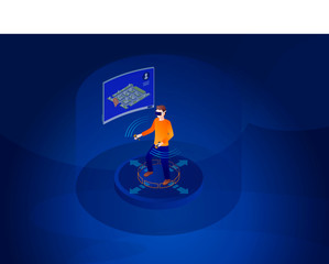 VR player isometric vector illustration