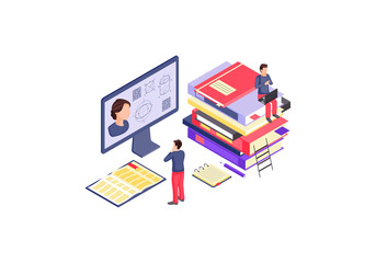 Poster - Online education isometric color vector illustration.