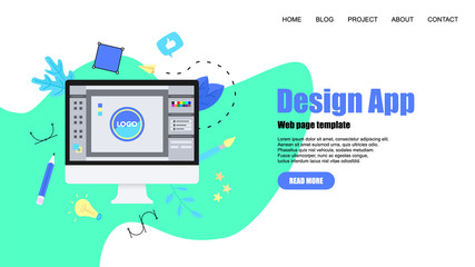 Aufkleber - webpage template. flat vector graphic design concept with an open design application with a creative