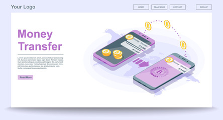 Poster - Global money transfer web page vector template with isometric il