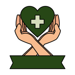 Wall Mural - hands protecting medical heart with cross