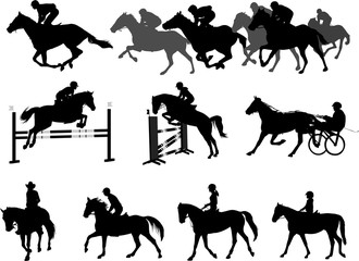 Wall Mural - riding horses silhouettes set. equestrian sport and recreation - vector