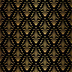 art deco pattern. seamless black and gold background.