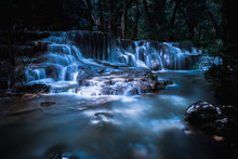 Long Exposure Waterfall In The Park At Night