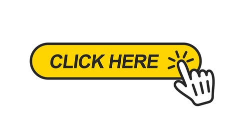 Poster - Click here button with hand pointer clicking. Vector icon for website.