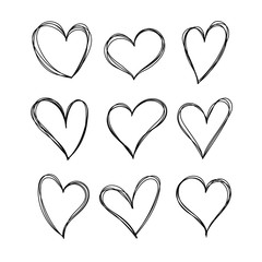 Poster - Set of hearts in doodle style. Vector hearts isolated on white background