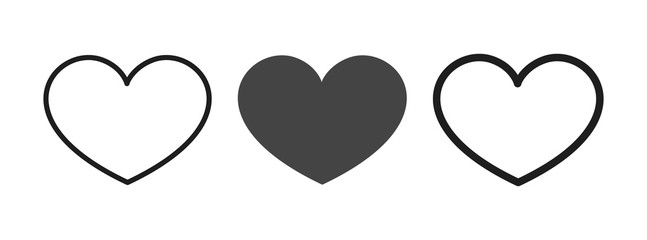 Poster - Set of flat heart icons meaning love, favorites, i like. Heart icon, sign, symbol for web design, program, app, and more.