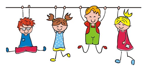 Wall Mural - Happy kids, hanging girls and boys, funny vector illustration