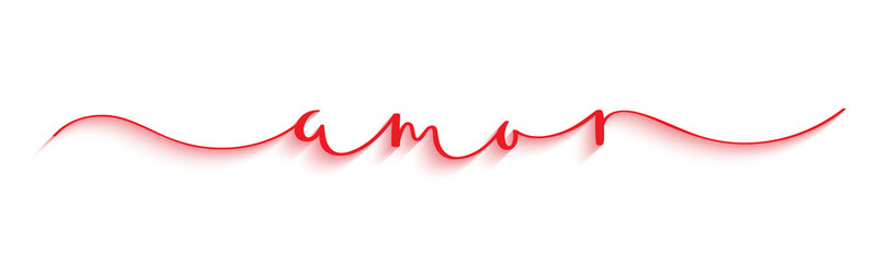 Wall Mural - AMOR (LOVE in Spanish) red brush calligraphy banner with drop shadow