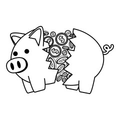 Wall Mural - piggy savings broken with coins money