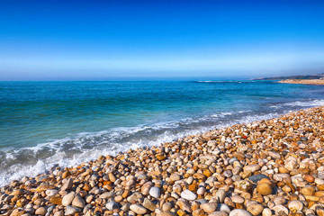 Wall Mural - Fantastic view azure sea glowing by sunlight