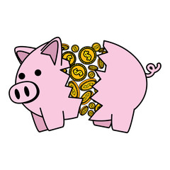 Canvas Print - piggy savings broken with coins money