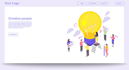 Poster - Teamwork webpage vector template with isometric illustration