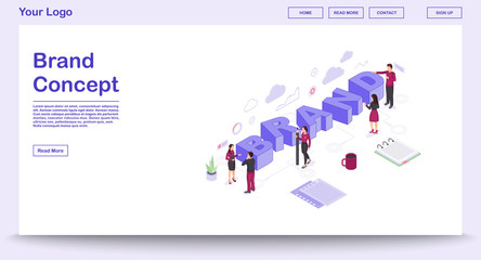 Brand webpage vector template with isometric illustration