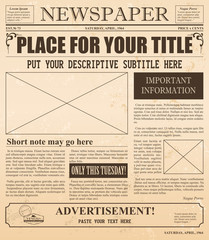 vector illustration of retro newspaper with old style fonts and vintage effect. place for pictures a