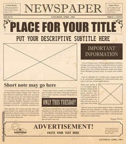 Vector Illustration Of Retro Newspaper With Old Style Fonts And Vintage Effect Place For Pictures And Text In Vintage Newspaper Stock Vector Adobe Stock