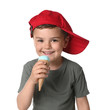 © New Africa - Adorable little boy with delicious ice cream on white background