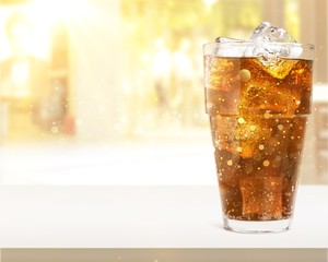 Poster - Glass of cola with ice cubes isolated on white background