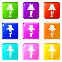 Poster - Kitchen lamp icons set 9 color collection isolated on white for any design