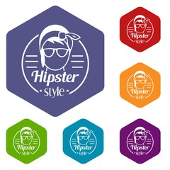 Poster - Hipster style icons vector colorful hexahedron set collection isolated on white 