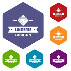 Poster - Lingerie beauty icons vector colorful hexahedron set collection isolated on white 