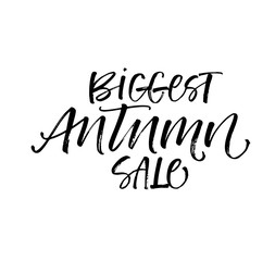 Biggest autumn sale card. Hand drawn brush style modern calligraphy. Vector illustration of handwritten lettering. 