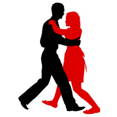 Wall Mural - Black silhouettes dancing man and woman on white background