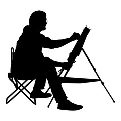 Wall Mural - Silhouette, artist at work on a white background