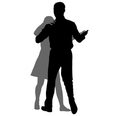 Wall Mural - Black silhouettes dancing man and woman on white background