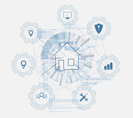 Poster - Internet of things (IOT), devices and connectivity concepts on a network, cloud at center. digital circuit board above the planet Earth.
