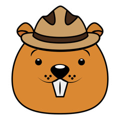 Sticker - beaver face with hat cartoon character