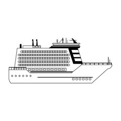 Sticker - Cruise ship boat sideview isolated in black and white