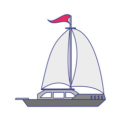 Sticker - Sail boat ship sideview cartoon isolated blue lines