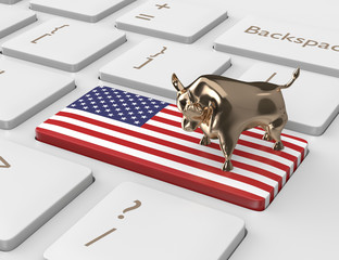 Wall Mural - 3d render of keyboard with usa flag key and bull