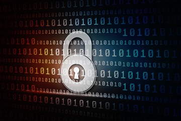 2d illustration safety concept: closed padlock on digital background