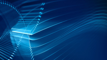 Fototapete - Abstract generative art background. 3d illustration. Fractal graphics composition of dots, waves and rays of light. Science and digital technology concept.