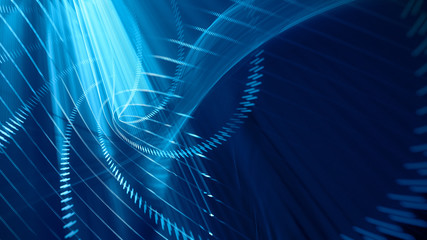 Poster - Abstract generative art background. 3d illustration. Fractal graphics composition of dots, waves and rays of light. Science and digital technology concept.