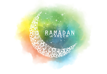 Abstract crescent moon graphic design and night sky watercolor digital  art painting for Ramadan Kareem Muslim holy month concepts backgrounds