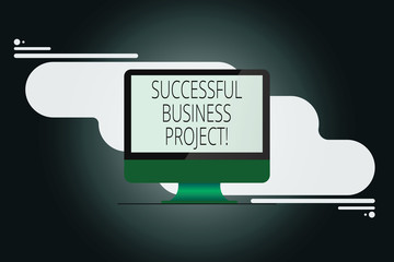 Poster - Writing note showing Successful Business Project. Business photo showcasing Achieving project objectives within schedule Mounted Computer Monitor Blank Reflected Screen on Abstract Background