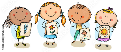 Kids presenting their drawings