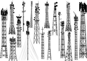 Sticker - group with eighting antenna towers on white