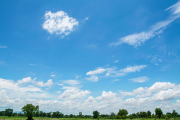 Wall Mural - blue sky with white clouds and farm land