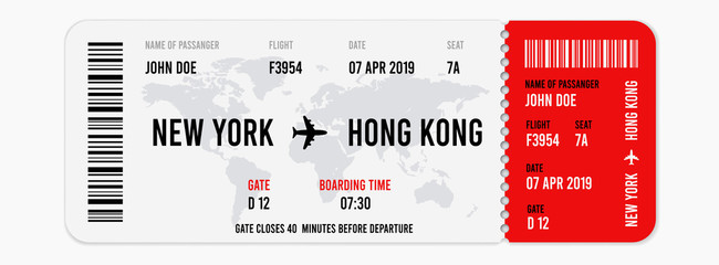 realistic airline ticket design with passenger name. vector illustration
