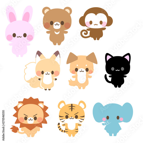 うさぎ くま 猿 きつね 犬 黒猫 ライオン トラ ゾウ動物の可愛いイラスト Buy This Stock Vector And Explore Similar Vectors At Adobe Stock Adobe Stock