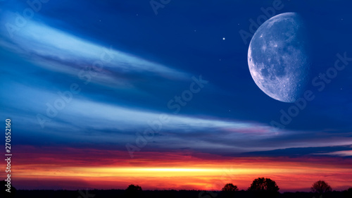 Beautiful Sunset Moon Sky Background Colorful Clouds Full Moon Background Stock Photo Adobe Stock