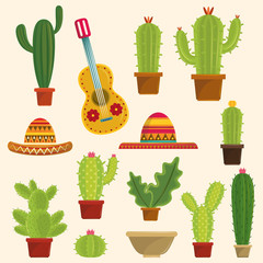 Canvas Print - Cactus succulents pots set of icons