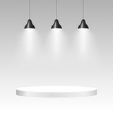 Fototapeta  - Three ceiling lamps with light. Lamp hanging background. Vector