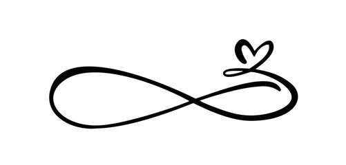 love heart in the sign of infinity. sign on postcard to valentines day, wedding print. vector callig