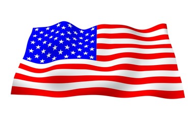 Waving flag of the United States of America. Stars and Stripes. State symbol of the USA. 3D illustration